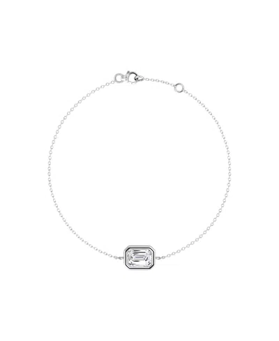 Vrai Bezel Solitaire Bracelet In 14k White Gold, 0.5ctw Emerald Lab Grown Diamond 7" In Orange