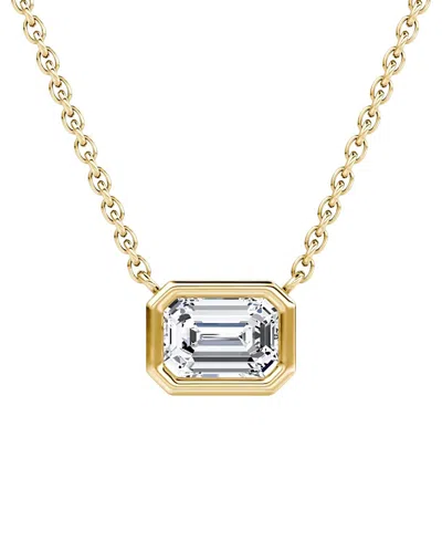 Vrai Bezel Solitaire Necklace In 14k Gold, 0.75ctw Emerald Lab Grown Diamond