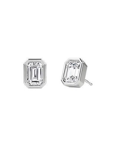 Vrai Bezel Solitaire Stud Earrings In 14k White Gold, 1.5ctw Emerald Lab Grown Diamond In Multi