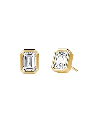 Vrai Bezel Solitaire Stud In 14k Gold, 1.5ctw Emerald Lab Grown Diamond