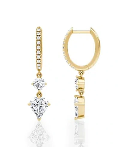 Vrai Duo Drop Pave Huggie Earrings In 14k Gold/white Gold, 2.0ctw Shield Lab Grown Diamonds In K Yellow Gold