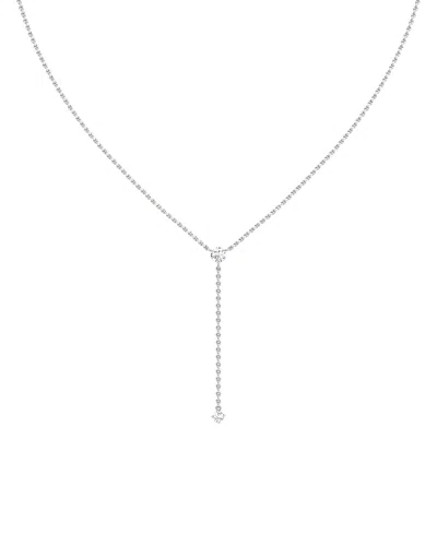 Vrai Duo Lariat Necklace In 14k White Gold, 0.35ctw Round Brilliant Lab Grown Diamond In Metallic