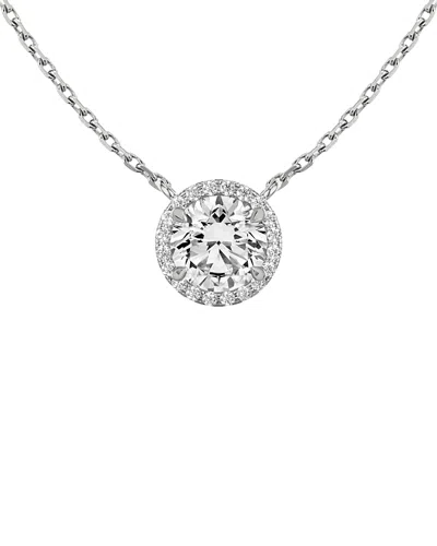 Vrai Halo Pendant In 14k White Gold/14k Gold, 1.0ctw Oval Lab Grown Diamonds In Silver