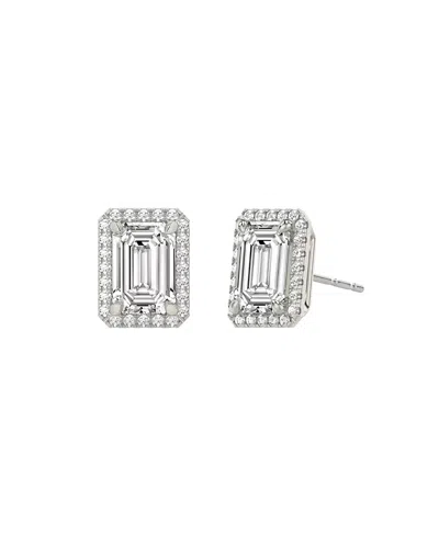 Vrai Halo Stud Earrings In 14k Gold, 1.5ctw Emerald Lab Grown Diamond In Metallic