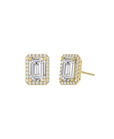 Vrai Halo Stud In 14k Yellow Gold, 1.5ctw Emerald Lab Grown Diamond In Green