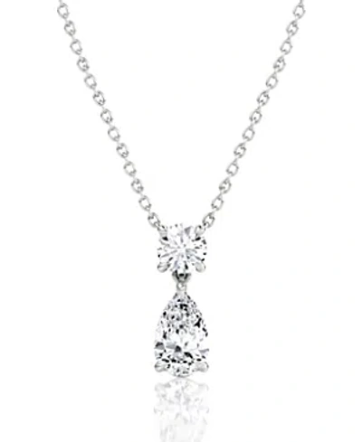 Vrai Lab Grown Diamond Round Brilliant & Pear Signature Duo Drop Necklace In 14k Gold And White Gold, 1.5 In K White Gold