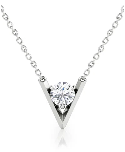 Vrai V Necklace In 14k Yellow Gold, .50ctw Round Brilliant Lab Grown Diamond, 16-18 In K White Gold