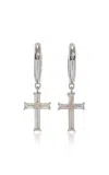 Vrai Petite Cross 14k White Gold Diamond Huggie Earrings