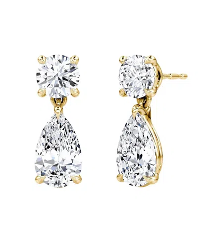 Vrai Signature Drop Earring In 14k Yellow And White Gold, 3.0ctw Round Brilliant & Pear Lab Grown Diamond In K Yellow Gold