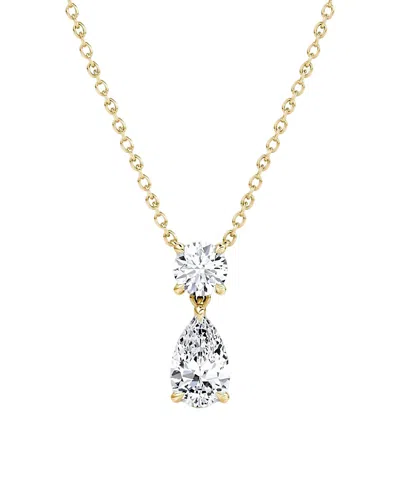 Vrai Signature Duo Drop Necklace In 14k Yellow Gold, 1.5ctw Round Brilliant & Pear Lab Grown Diamonds