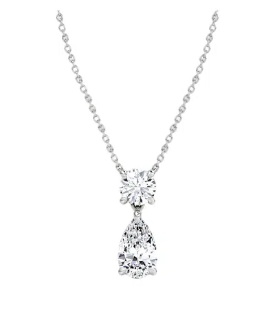 Vrai Signature Duo Drop Necklace In 14k White Gold, 3.0ctw Round Brilliant & Pear Lab Grown Diamonds In Gray