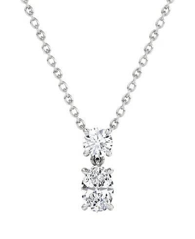 Vrai Signature Duo Drop Necklace In 14k White Gold, .75ctw Round Brilliant & Oval Lab Grown Diamonds