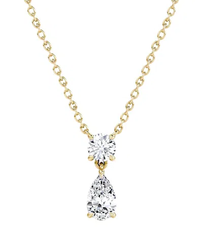 Vrai Signature Duo Drop Necklace In 14k Yellow Gold, .75ctw Round Brilliant & Pear Lab Grown Diamonds In Neutral