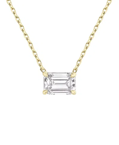 Vrai Solitaire Necklace In 14k Yellow Gold, 0.75ctw Emerald Lab Grown Diamond In Gray