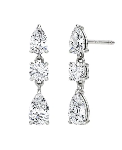 Vrai Three Stone Drop Earrings In 14k White Gold, 2.0ctw Round Brilliant & Pear Lab Grown Diamonds