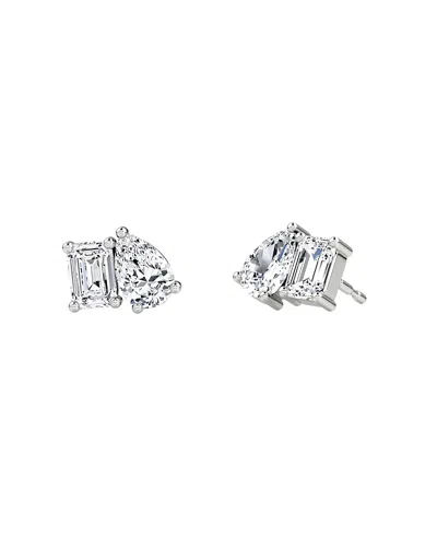 Vrai Toi Et Moi Studs In 14k Gold, 0.50ctw Emerald & Pear Lab Created Diamonds In Silver