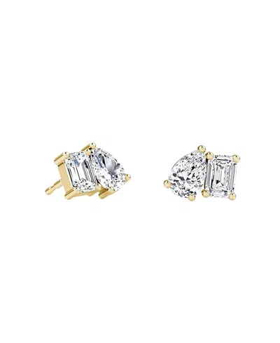 Vrai Toi Et Moi Studs In 14k Gold, 0.50ctw Emerald & Pear Lab Created Diamonds
