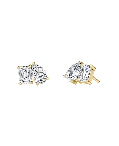 Vrai Toi Et Moi Studs In 14k Gold, 1.0ctw Emerald & Pear Lab Created Diamonds, Pair In Metallic