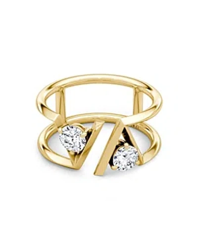 Vrai V Double Row Plain Band In 14k Yellow Gold, .50ctw Round Brilliant Lab Grown Diamonds