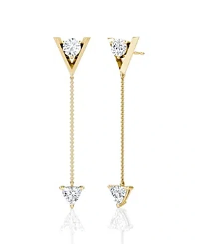 Vrai V Duo Dangle Earrings In 14k White Gold/gold, 1.0ctw Round Brilliant & Trillion Lab Grown Diamonds
