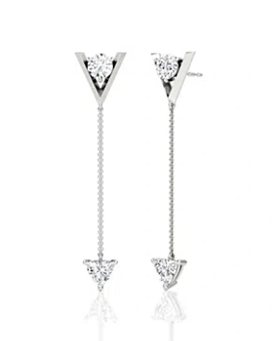 Vrai V Duo Dangle Earrings In 14k White Gold/gold, 1.0ctw Round Brilliant & Trillion Lab Grown Diamonds In Gray