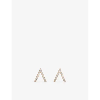 Vrai Womens Reverse V Huggie Pavé 14ct Yellow-gold And 0.24ct Brilliant-cut Diamond Earrings
