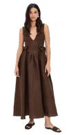 Vrg Grl Daphne Linen Midi Dress Chocolate In Brown