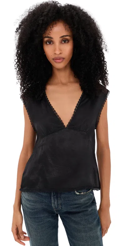 Vrg Grl Flores Satin Top Black Black