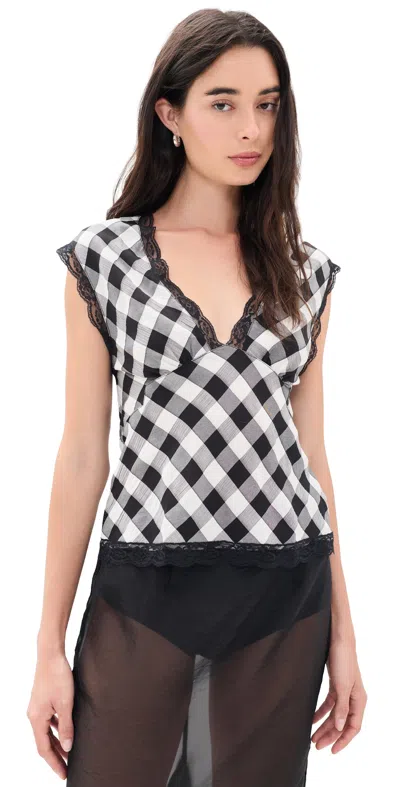 Vrg Grl Flores Top Black Check