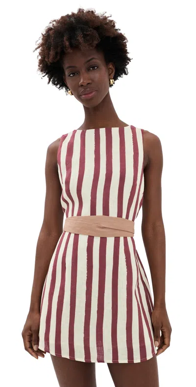 Vrg Grl Lea Linen Mini Dress Burgundy In Brown