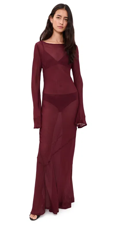 Vrg Grl Luka Sheer Bias Maxi Dress Wine