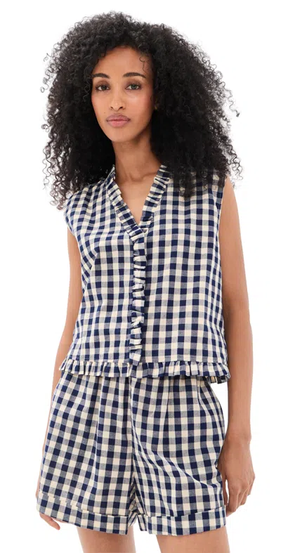 Vrg Grl Phoebe Vest Top Navy Check