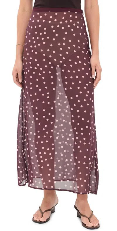 Vrg Grl Vilma Sheer Polka Dot Maxi Skirt Wine Polka Dot