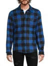 Vstr Premium Men's Checked Faux Shearling Lined Shirt In Blue Royal