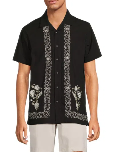 Vstr Premium Men's Embroidered Camp Shirt In Black