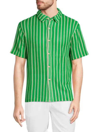 Vstr Premium Men's Striped Crochet Shirt In Green