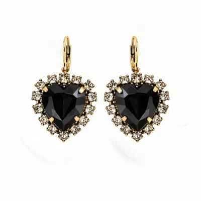 Vstyle Women's Amore Swarovski Black Heart Earrings