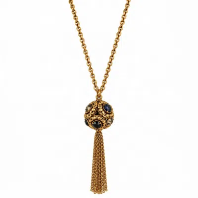 Vstyle Women's Antique Gold Midnight Crystal Sphere Tassel Necklace