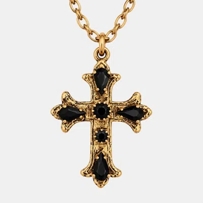 Vstyle Women's Black / Gold Antique Gold Black Crystal Cross Necklace
