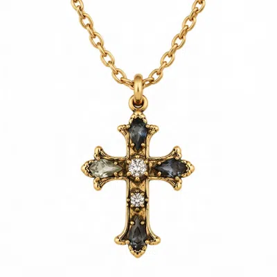 Vstyle Women's Black / Gold Antique Gold Smoky Crystal Cross Necklace