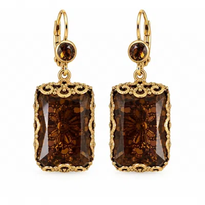 Vstyle Women's Brown Smoky Cognac Crystal Filigree Drop Earrings