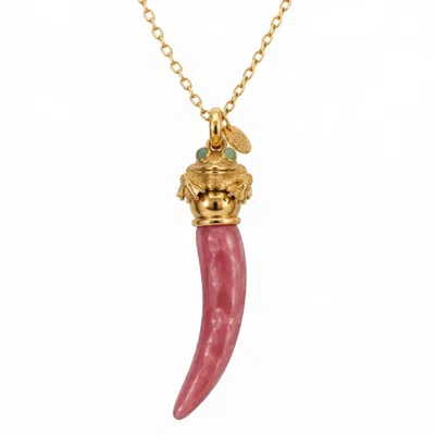 Vstyle Women's Dusty Pink Cornicello Necklace With Gold Frog Detail