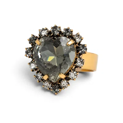 Vstyle Women's Gold Amore Smoked Grey Heart Swarovski Crystal Ring