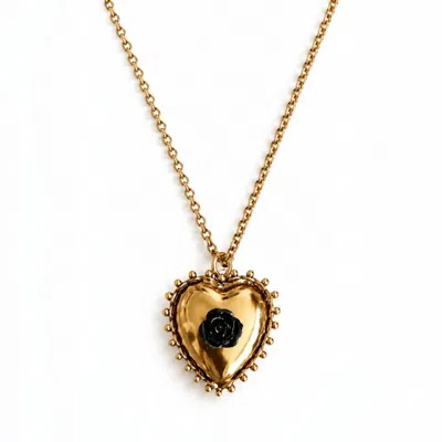 Vstyle Women's Gold Black Rose Sacred Heart Necklace