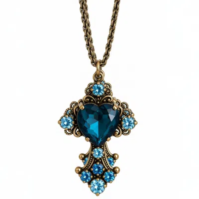 Vstyle Women's Gold / Blue Azure Sacred Heart Crystal Necklace In Gold/blue