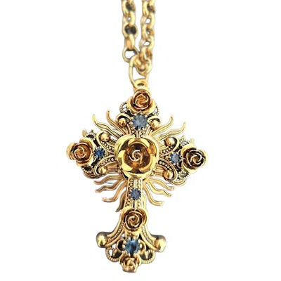 Vstyle Women's Gold Cross & Roses Necklace