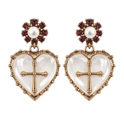 Vstyle Women's Gold Crystal Cross Heart Earrings