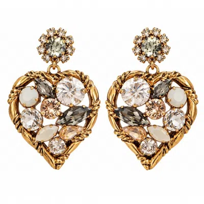 Vstyle Women's Gold Crystal Heart Statement Earrings