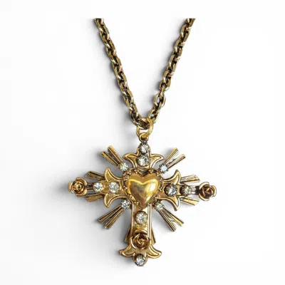 Vstyle Women's Gold Divine Heart Cross Necklace