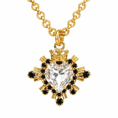 Vstyle Women's Gold Florentine Crowned Crystal Heart Necklace